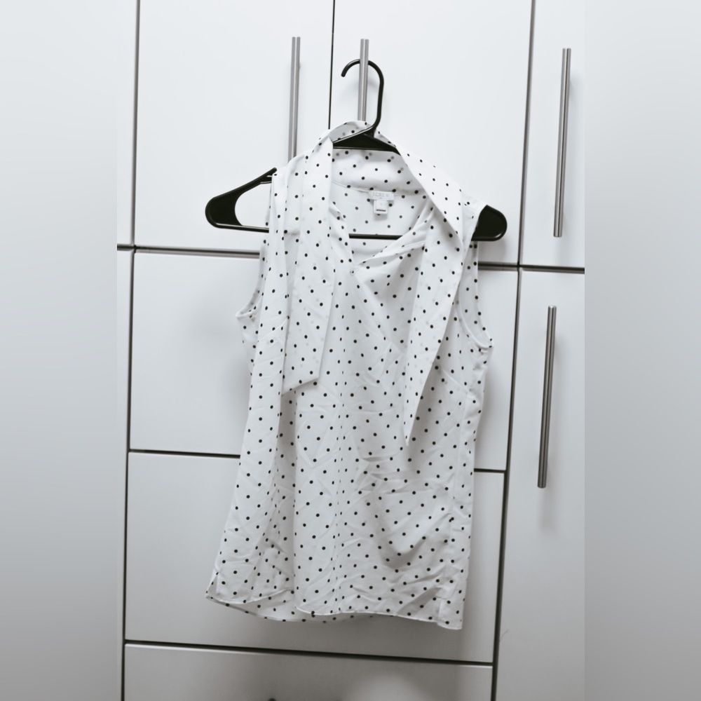 JCrew White & Black Polka Dot Sleeveless Shirt